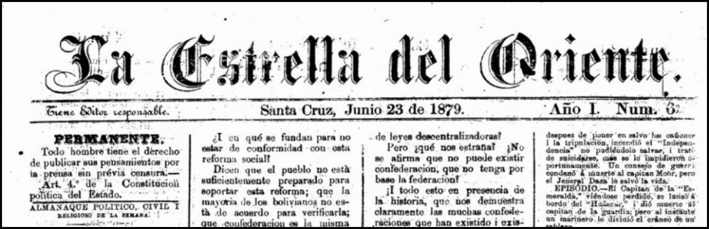 Nameplate of the newspaper, Estrella de Oriente, from Bolivia