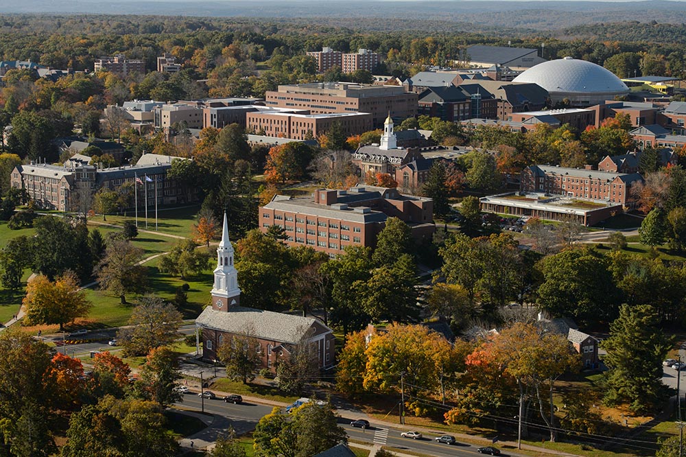 An aerial view of the Storrs Campus on Oct. 9, 2013. (Peter Morenus/UConn Photo