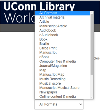 ILS WorldCat - Formats menu screen shot
