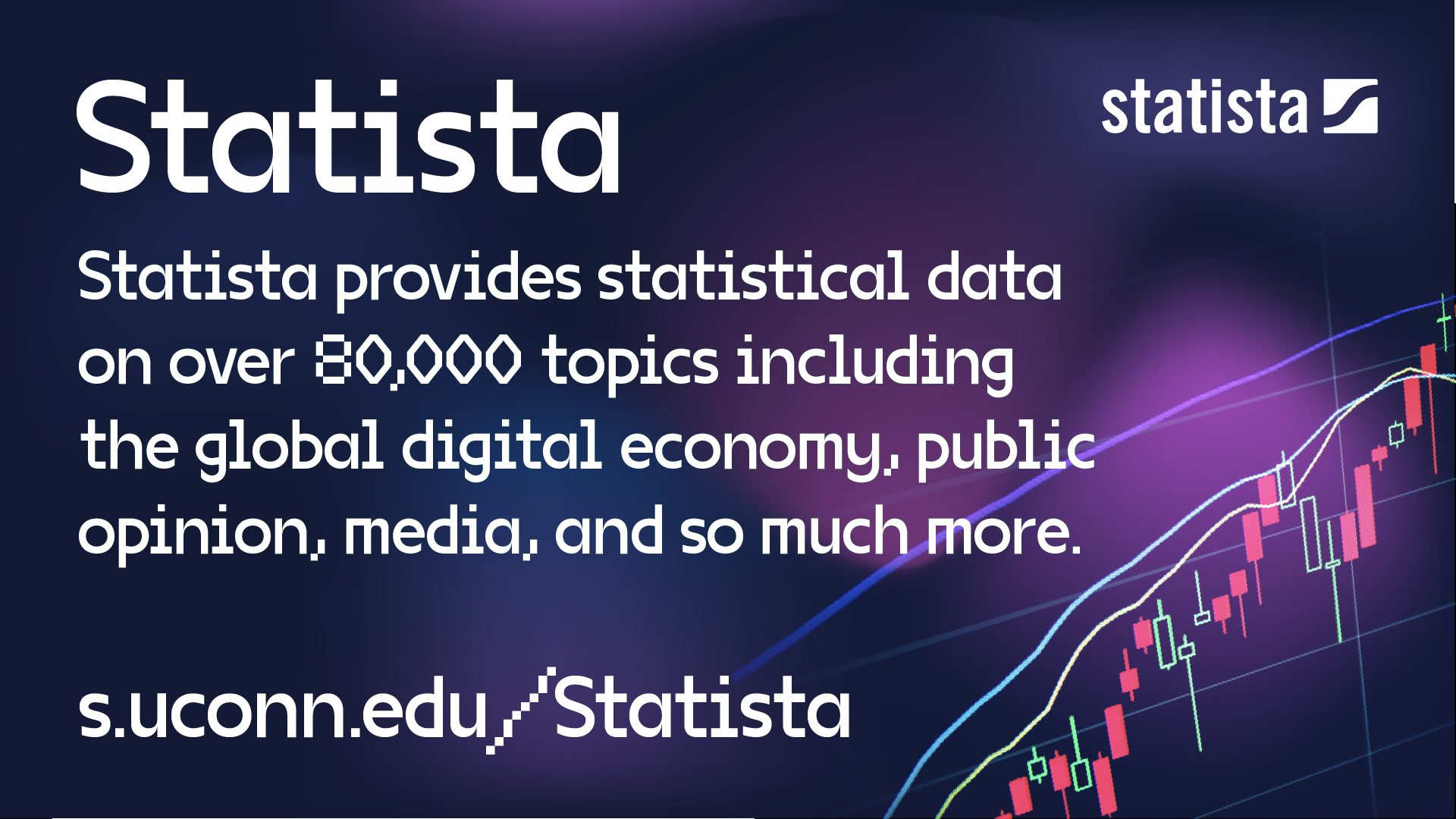 Statista provides statistical data on over 80,000 topics including the global digital economy, public opinion, media, and so much more. s.uconn.edu/statista