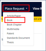 ILLIad screenshot with the Book option highlighted