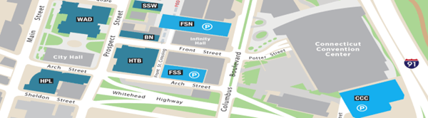 Map image of the Hartford Campus Library